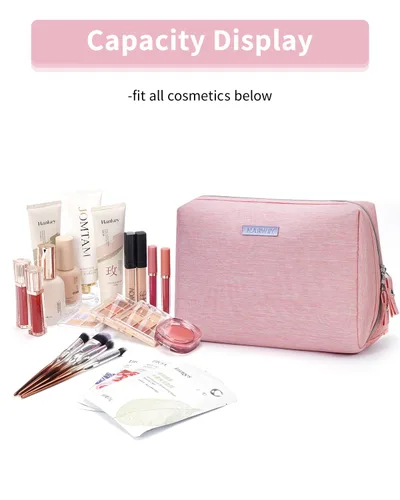 Miniatura 5 de Bolsa de maquillaje Narwey para viaje, bolsa de cosméticos organizadora, bolsa de aseo con compartimentos para mujeres y niñas (grande, rosa)