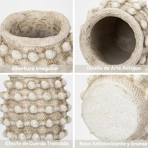 Miniatura 2 de Jarrón rústico de granja, florero beige bohemio para hierba de las pampas, pequeños jarrones anudados texturizados para flores, jarrones decorativos