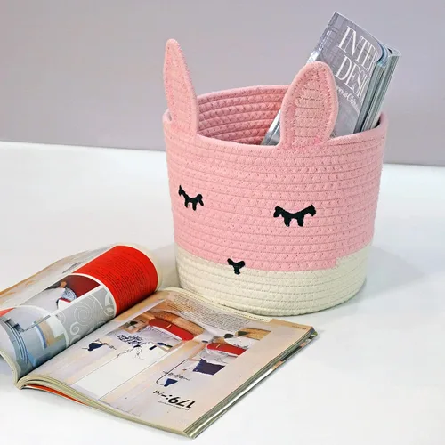 Miniatura 7 de T&T Homewares Pequeño juguete de conejo rosa y cesta de lavandería para almacenamiento de guardería, decoración de guardería de bosque Conejito