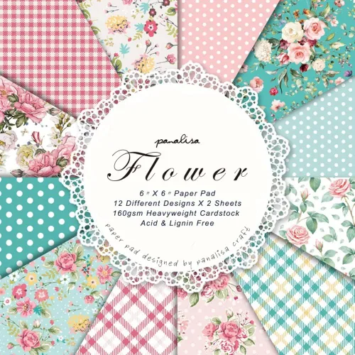 Paquete de papel de recortes de 6 x 6, álbum de recortes de primavera, suministros de álbumes de recortes vintage, 12 diseños de papel floral retro,
