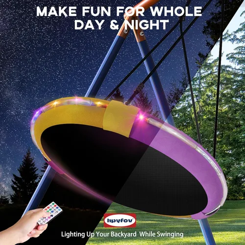 Miniatura 4 de Juego de columpios para niños 5 en 1 para patio trasero con trampolín, soporte de marco en A resistente de 880 libras, soporte de metal