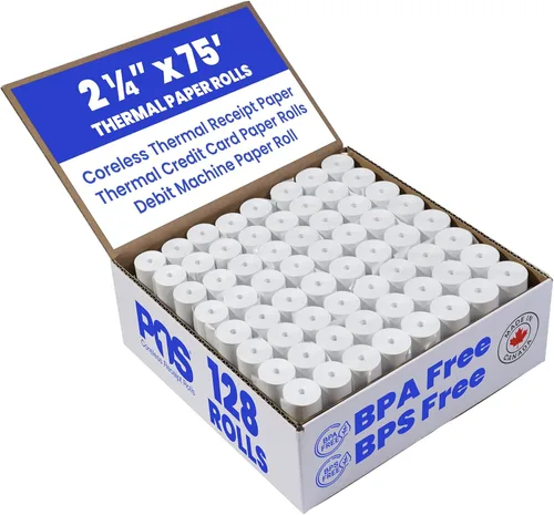 Miniatura 6 de 2 1/4 x 50 pies x 100 rollos rollos de papel térmico sin BPA sin núcleo para impresoras de papel de recibos térmicos de mano. 1.181 in de diámetro