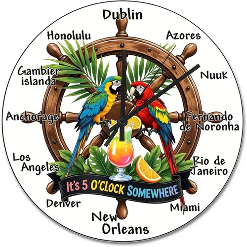 Miniatura 57 de ArogGeld Reloj de pared de 5 O'Clock Somewhere - Reloj redondo de madera para casa de playa, 10, silencioso, sin tictac, batería de cuarzo, granja