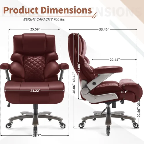 Miniatura 2 de VUZI Silla de oficina grande y alta de 700 libras - Silla grande para computadora con soporte lumbar ajustable, brazos plegables 3D, ruedas