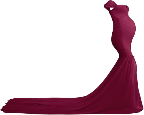 Miniatura 6 de Vestido de maternidad con hombros descubiertos y cuello en V para mujer, vestido largo de gasa con cuello en V y ajuste elegante, para fotografía