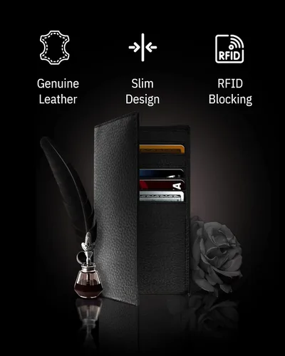 Miniatura 2 de Funda de cuero genuino para hombres y mujeres Funda para libro de cheques para duplicar cheques billetera RFID