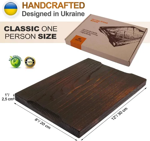 Miniatura 3 de TESLYAR Tabla de madera para carne, tabla de cortar y plato para servir barbacoa, tabla de embutidos de madera maciza y plato para servir carne