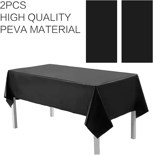 Miniatura 4 de 2 Empaques Mantel de Plástico Negro, 54 pulgadas x 108 pulgadas Cubierta de Mesa Rectangular Desechable para Fiestas, Adecuado para Cumpleaños