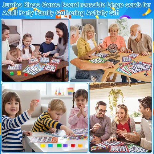 Miniatura 5 de Eersida Paquete de 1100 tarjetas de juego de bingo jumbo con fichas de bingo para personas mayores, 1000 fichas de puntuación transparentes, 8 x 9