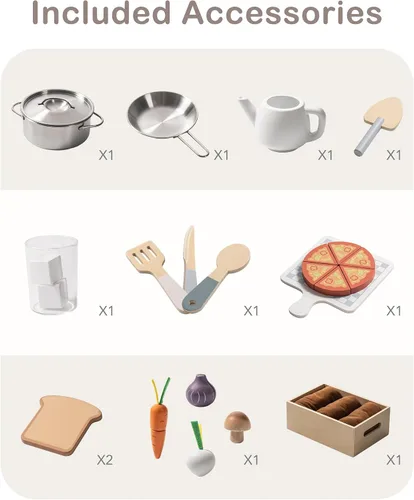 Miniatura 4 de ROBUD Cocina de juguete para niños – Cocina de juguete de madera con caja de plantación, juego de cocina Montessori con máquina de hielo y horno