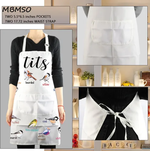 Miniatura 3 de MBMSO Delantal de tetas con bolsillos, delantal de cocina para observación de aves para amantes de las aves Tetas Pájaro Delantal-w