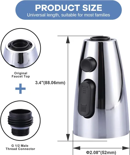 Miniatura 7 de WOWOW Cabezal de llave de cocina de repuesto cromado, boquilla de pulverización extraíble de 3 funciones con 9 adaptadores para llave de fregadero