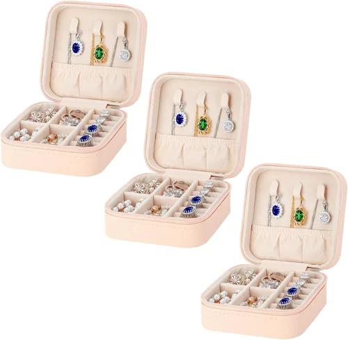 LETURE Joyero pequeño organizador de 3 piezas para mujeres, viajes, mini organizador portátil de joyería de viaje, caja de almacenamiento para