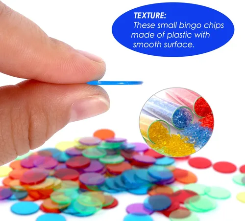 Miniatura 5 de GSE Games & Sports Expert Chips de bingo multicolor, 500 fichas de conteo transparentes de alto contraste de 3/4 pulgadas para juegos de bingo