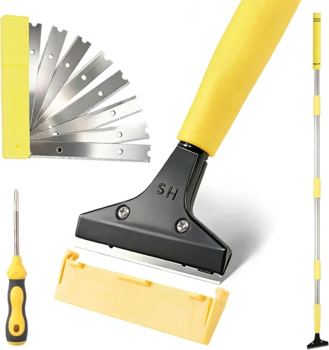 Miniatura 11 de Rascador de suelo resistente mango largo, rascador de piso de hoja de afeitar de 61 pulgadas y 4 pulgadas, ajustable con 10 cuchillas de metal