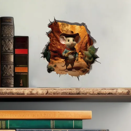 Miniatura 2 de Adhesivo de pared 3D con agujero de ratón de vaquero y ratón