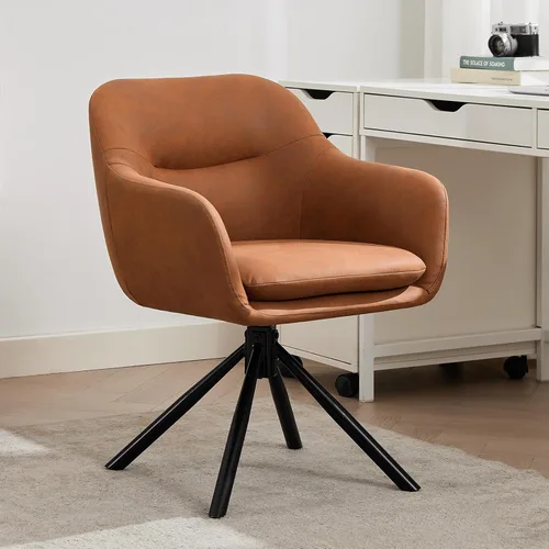 Miniatura 8 de Silla moderna de escritorio de oficina, silla giratoria de acento sin ruedas, silla tapizada de tela, silla giratoria ergonómica con brazo de Beige