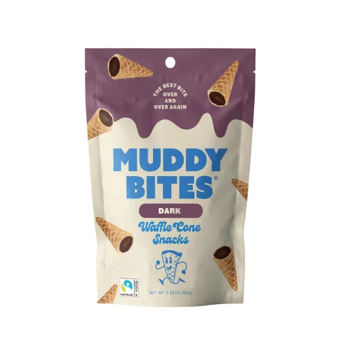 Muddy Bites - Chocolate Oscuro - Bocados de Cono de Waffle Rellenos Tamaño Bocado para Aperitivo o Postre Hechos con Azúcar de Caña, Kosher,