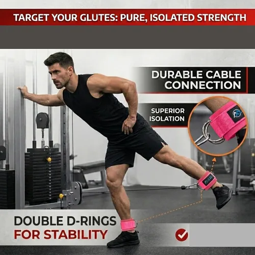 Miniatura 7 de Correas de tobillo Flexi MusCLES para máquinas de cable. Nuestras cómodas correas acolchadas ajustables para entrenamiento de tobillo con doble