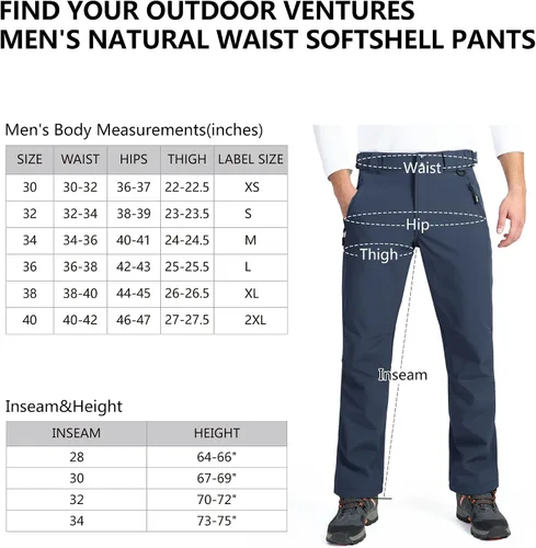 Miniatura 6 de Outdoor Ventures Lite - Pantalones deportivos impermeables y resistentes al viento para hombre, con forro polar, para senderismo, esquí, nieve
