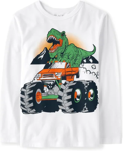 The Children's Place Camisetas gráficas de manga larga Dino para niños