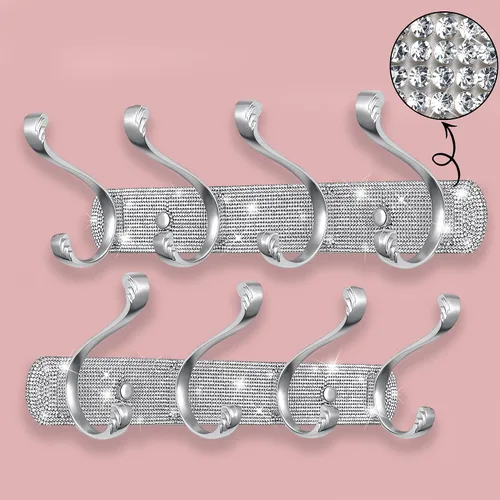 Miniatura 11 de BlackFish Soporte para Perchero de Montaje, Diamantes de Imitación Plateados Brillantes Montado en la Pared 5 Ganchos, Ganchos para Llaves