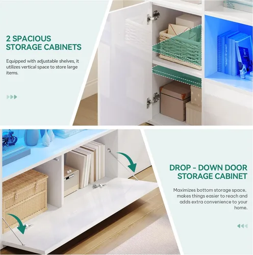 Miniatura 6 de YITAHOME Librería Castle con almacenamiento y luces LED ajustables, estantería blanca en forma de U con gabinete, unidad de visualización UV de alto