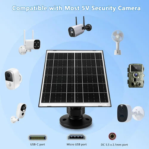 Miniatura 3 de Zivif Panel Solar para Cámara de Seguridad, Cargador Solar de 10W Compatible con Cámara Alimentada por Batería, USB-C, Micro USB y Puerto DC