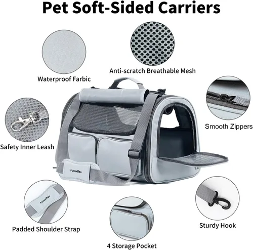 Miniatura 3 de FUKUMARU Transportador para Gatos, Transportador para Perros Pequeños de Lados Suaves, Bolsa de Viaje para Gatos Grandes con 4 Ventanas de Malla