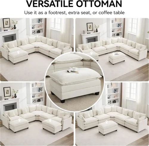 Miniatura 7 de Otomán de Sofá Moderno de Chenille Nube de 35'', Otomán Rectangular para Sofá Seccional Modular, Beige