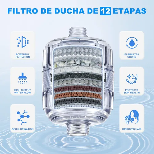 Miniatura 6 de Filtro de ducha, mejora la textura de la piel y el cabello, suaviza el agua dura, filtro de 15 capas para reducir productos químicos, elimina