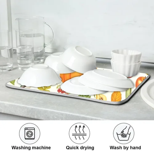 Miniatura 7 de Tapete de secado de platos de calabaza de otoño con girasol para encimera de cocina, absorbente, almohadilla de microfibra para secar platos
