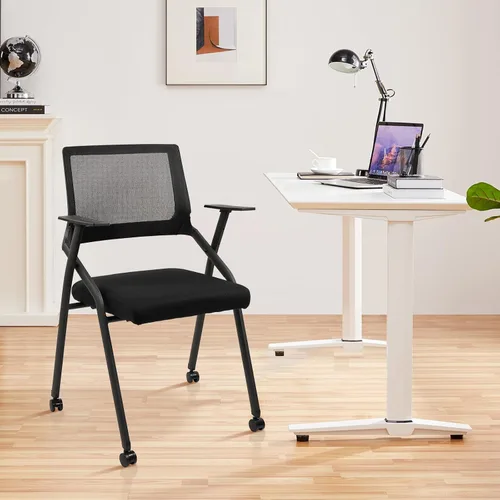 Miniatura 12 de CLATINA Sillas de oficina apilables y plegables con soporte lumbar ergonómico y cojín de asiento grueso, silla de recepción de tela de malla