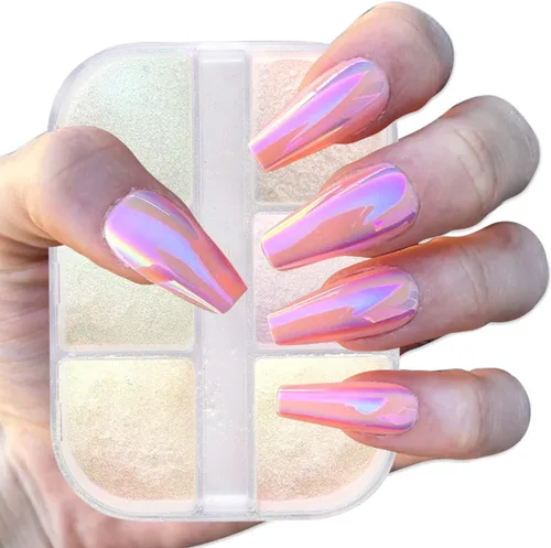 Miniatura 5 de Aurora - Polvo para arte de uñas, diseño holográfico de polvo fino para uñas, pigmento iridiscente para esmalte de uñas en gel, manicura