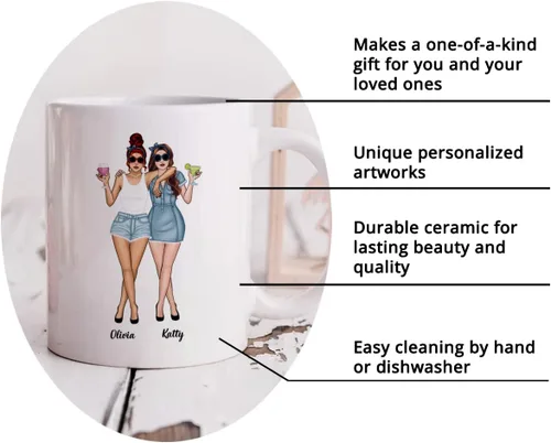 Miniatura 5 de Gossby Taza de café personalizada para mejores amigas, regalo personalizado para mujeres con nombre, cumpleaños, Navidad, regalo de taza de larga