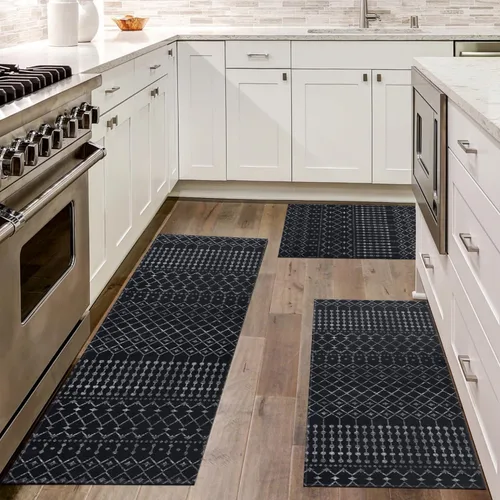 Miniatura 7 de Juego de 3 alfombras de cocina estilo bohemio, marroquí, modernas, para piso, patrón geométrico, antideslizantes, lavables, para decoración