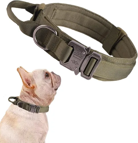 Miniatura 49 de Collar táctico para perro, ajustable, militar, de nailon, con asa de control y hebilla de metal resistente para perros medianos y grandes (negro, S)