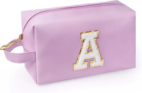 Miniatura 14 de Bolsa de maquillaje personalizada con inicial con asa, bolsa de cosméticos de preparación con bolsillo interior con cremallera, 8, 9, 10, 11, 12