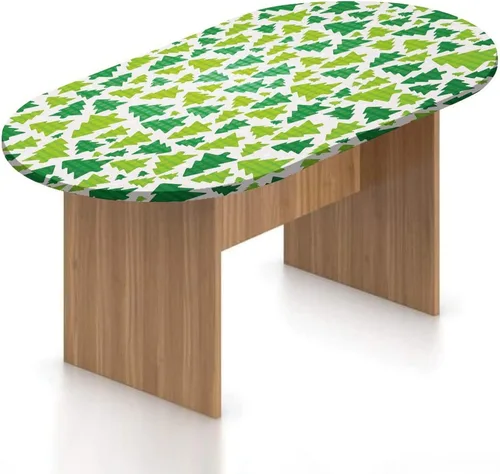 Miniatura 24 de XISUNYA Mantel ovalado ajustable de poliéster elástico para Navidad, mantel ajustable con estampado de villancicos nevados, se adapta a mesas