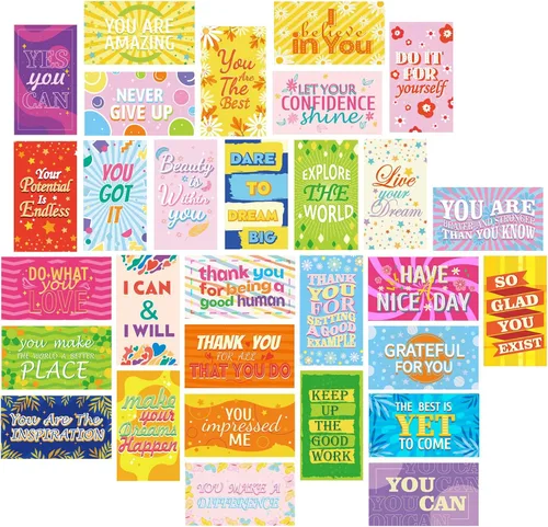 MWOOT 90 tarjetas inspiradoras de notas con palabras, tarjetas de felicitación de aliento para regalos escolares, en el lugar de trabajo, mini