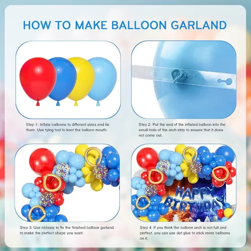 Miniatura 3 de Kit de arco de guirnalda de globos amarillos, azules y rojos, globos de látex metálicos de confeti para niños, globos de aluminio, globos de látex