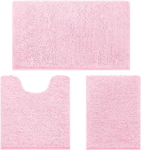 Miniatura 16 de HOMEIDEAS Juego de 3 alfombras de baño, ultra suaves, antideslizantes, absorbentes, de chenilla, juego de alfombrillas de baño para inodoro (beige)