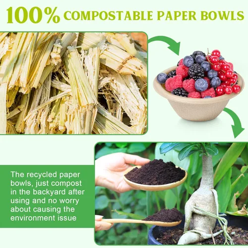 Miniatura 6 de Grocyle - Cuencos de papel pequeños de 8 onzas, paquete de 50 cuencos compostables y biodegradables hechos de caña de azúcar