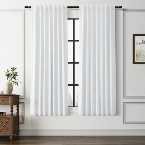 Miniatura 58 de Guken Cortinas opacas de lino, 2 paneles rústicos, elegantes, 100% opacas, con aislamiento térmico, banda de ganchos y trabilla trasera, 52 x 84