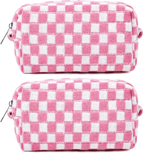 Miniatura 36 de SOIDRAM 6 Piezas Bolsa de Maquillaje a Cuadros Preppy Bolsa de Cosméticos a Granel Rosa Negra Bolsa de Maquillaje Personalizada Bolsa de Viaje de 6