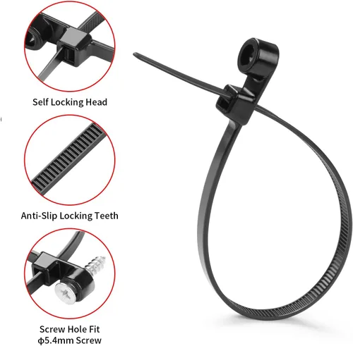 Miniatura 4 de 200 PCS 4 inch Black Zip Ties with Screw Hole 50lbs Mountable head Cable Ties Straps Multipurpose Heavy Duty Nylon Cable Zip Ties with Screw
