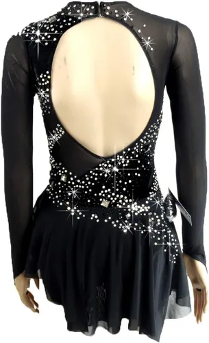 Miniatura 4 de LIUHUO Vestido de patinaje artístico - Vestido de terciopelo negro para competición de niñas