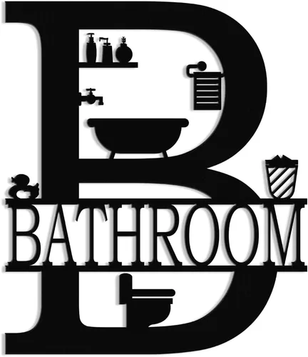XORT Decoración de pared de baño de metal, arte de pared de baño de metal, divertido letrero de baño para decoración moderna para colgar en el hogar
