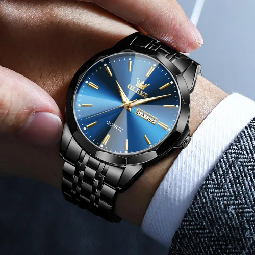 Miniatura 7 de OLEVS Watch for Men Diamond Business Dress Analog Quartz Stainless Steel Waterproof Luminous Date Two Tone Luxury Casual Wrist Watch Blue