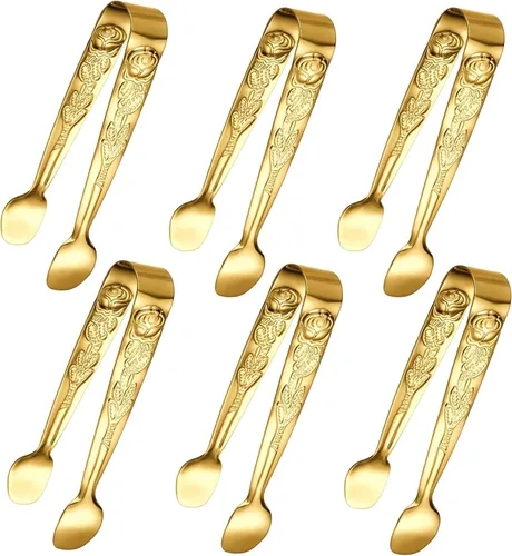 6 mini pinzas para servir de 4 pulgadas, pinzas para cubos de azúcar de acero inoxidable rosa, pinzas pequeñas plateadas para hielo para fiestas de